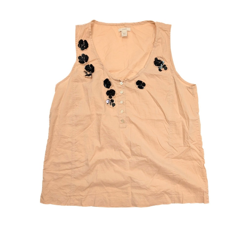J. Crew Orange Cream Black Flowers Button Front Scoop Neck Blouse Womens Size 12